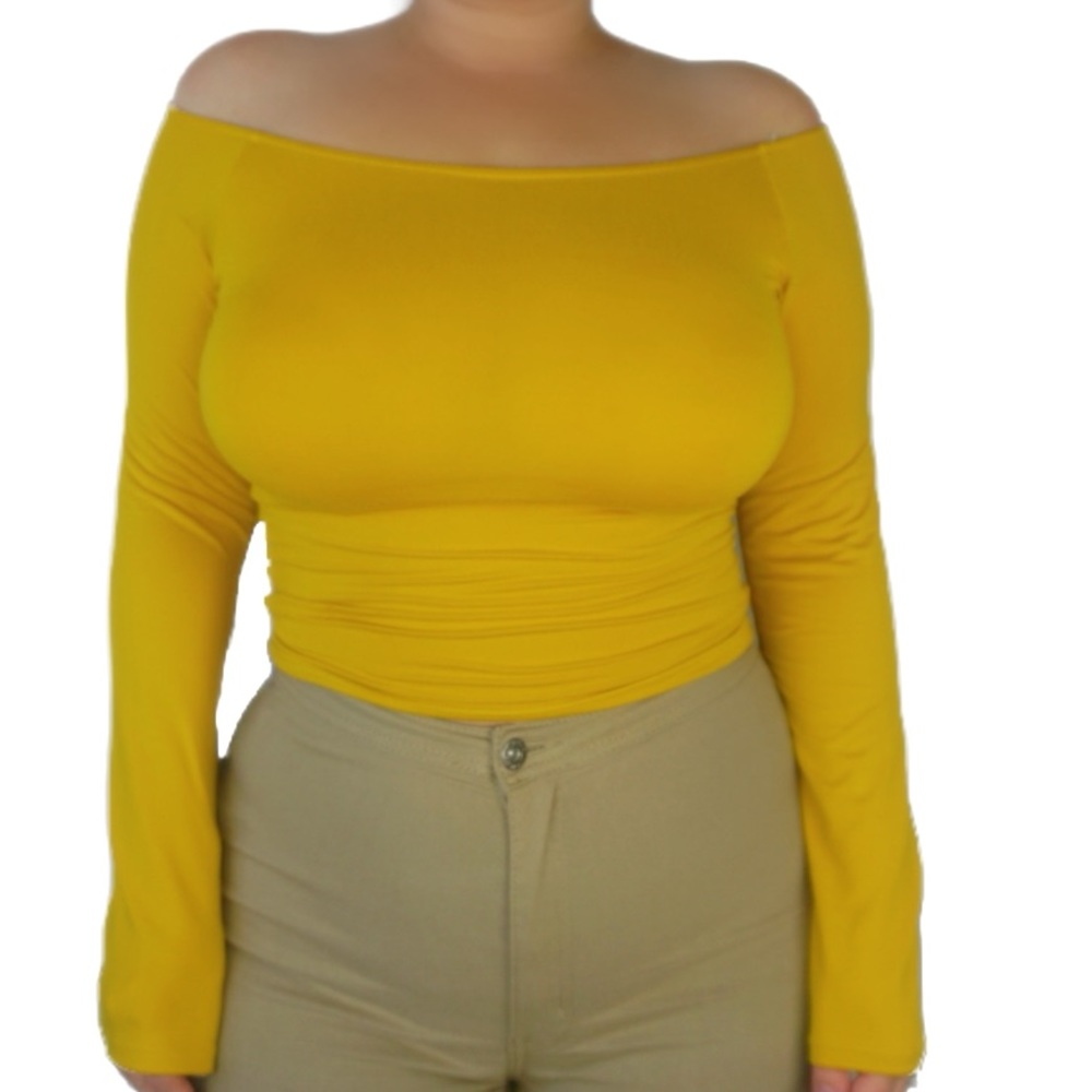 The Closet Classic Crop Top Mustard Yellow Long Sl